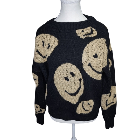 Zara Smiley Face Black and Tan Knit Sweater - Picture 1 of 8